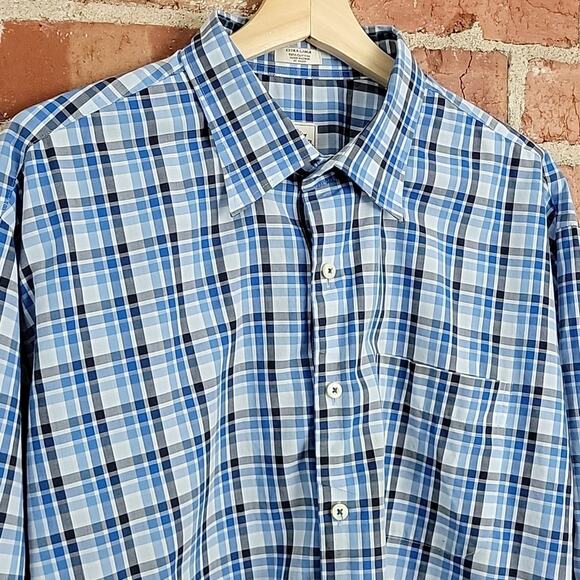 Peter Millar Hidden Button-Down Long-Sleeve Blue Plaid Dress Shirt XL - Picture 4 of 15